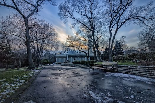 beautiful winter sunset in the Sea Garden in Varna, Bulgaria