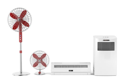 Split system and mobile air conditioners and electric fans