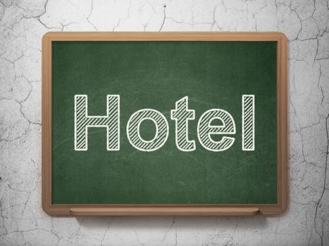 Tourism concept: text Hotel on Green chalkboard on grunge wall background, 3D rendering