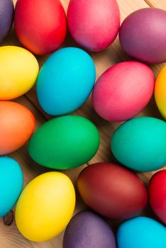 Easter card bunch of Easter eggs close-up view from above