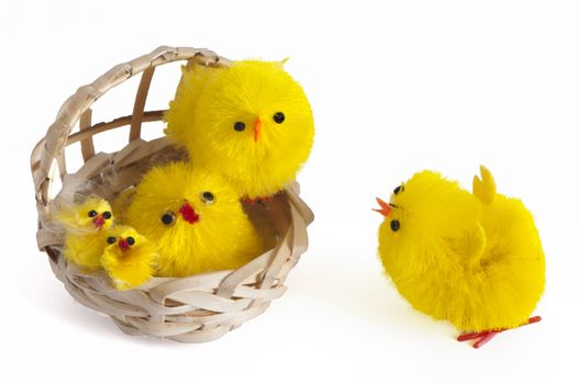 Easter decorations with chicks, bunnies and eggs