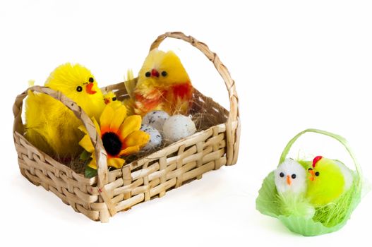 Easter decorations with chicks, bunnies and eggs