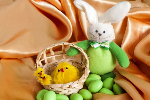 Easter decorations with chicks, bunnies and eggs