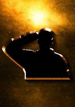 Soldier silhouette illustration with digital generated. High quality image.