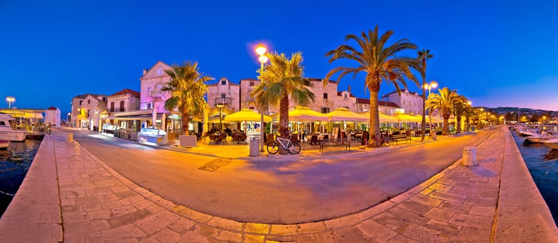 Supetar waterfront evening panoramic view, island of Brac, Dalmatia, Croatia