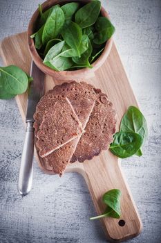 Mini spinach pie.  Gluten-free, flour from rice, flax 