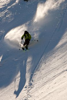 Freerider skiing in the mountains of Siberia