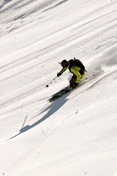 Freerider skiing in the mountains of Siberia