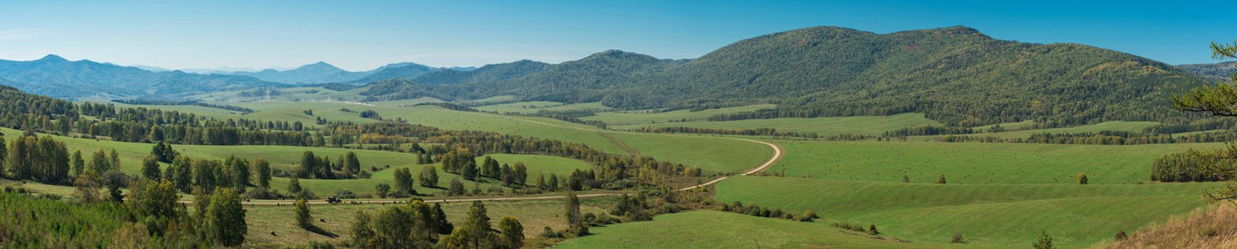 Road at the mountains, horisontal panorama