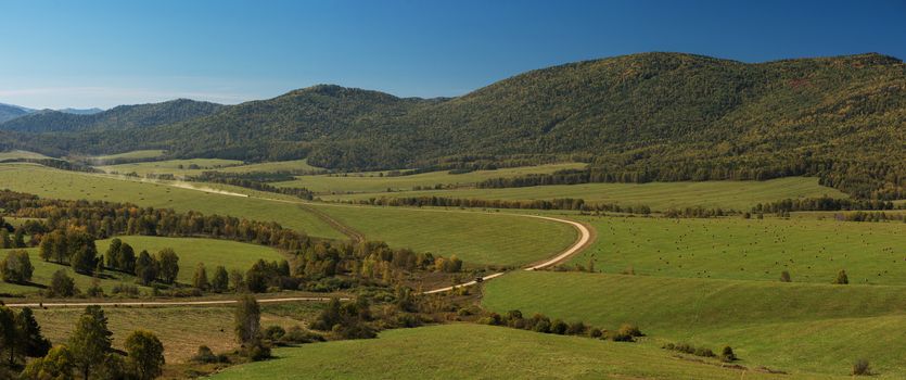 Road at the mountains, horisontal panorama