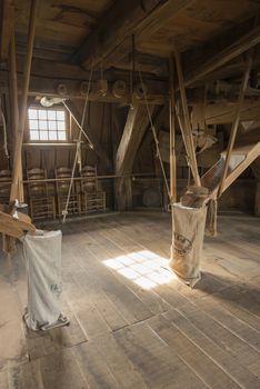 Wooden interior of the historic corn mill Bataaf in Winterswijk in the Netherlands
