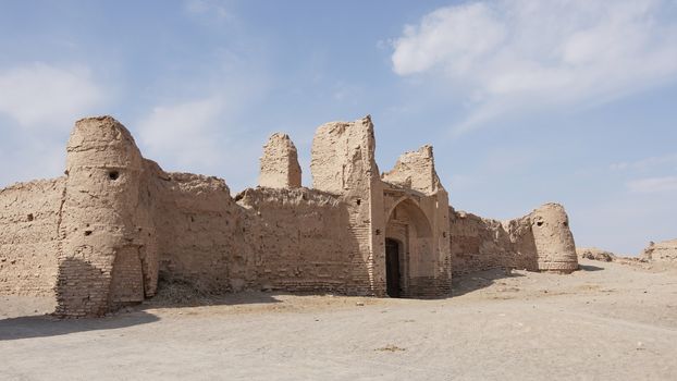 Ruin of an old Caravansary in the desert around Yazd, Iran, Asia