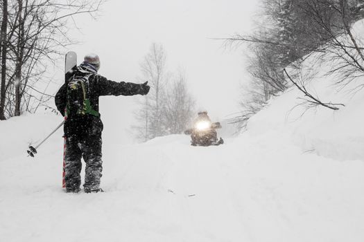 Freeride run in Siberian forest, powder run