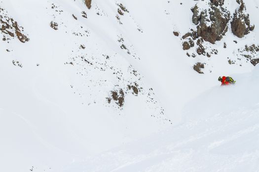 Freeride on slope in Chile mountains, september 2013