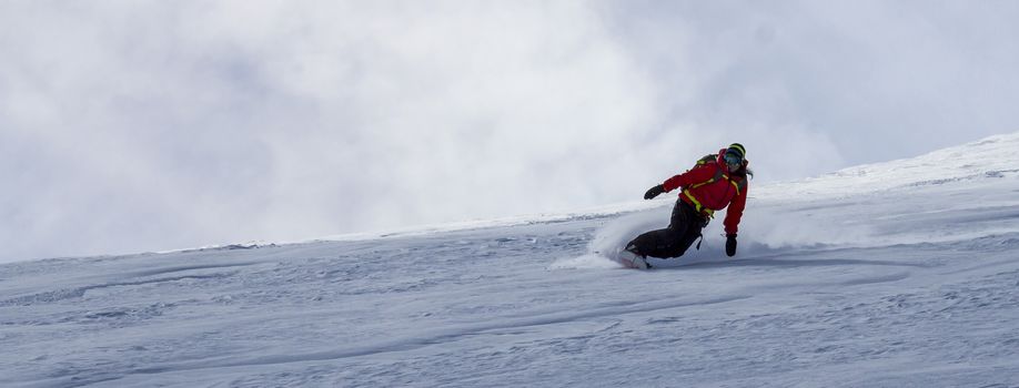 Freeride on slope in Chile mountains, september 2013