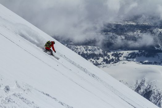 Freeride on slope in Chile mountains, september 2013