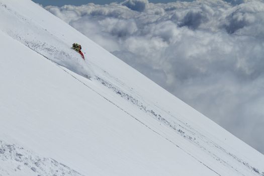 Freeride on slope in Chile mountains, september 2013