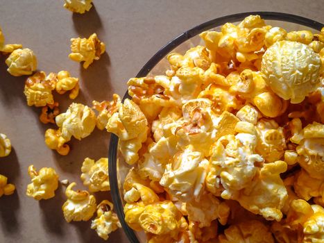 Bowl with popcorn texture background