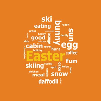 white word cloud of Easter in english on an orange background