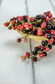 Thai Blueberry in bamboo basket over wooden background