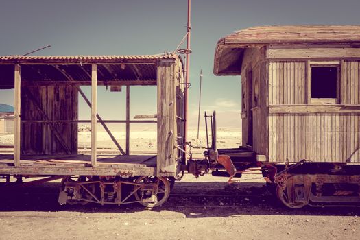 Old train station in Bolivian desert, south america