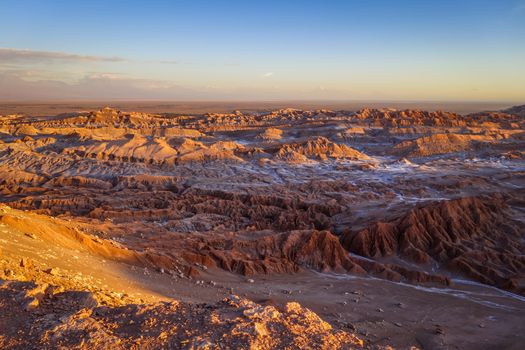 Valle de la Luna landscape at sunset in San Pedro de Atacama, Chile