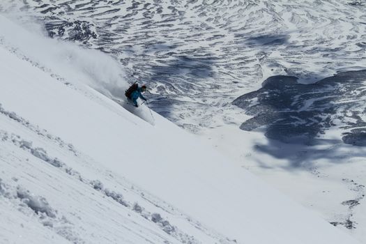 Freeride on slope in Chile mountains, september 2013