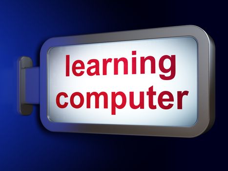 Studying concept: Learning Computer on advertising billboard background, 3D rendering