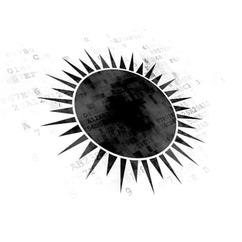 Tourism concept: Pixelated black Sun icon on Digital background