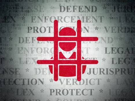 Law concept: Painted red Criminal icon on Digital Data Paper background with  Tag Cloud