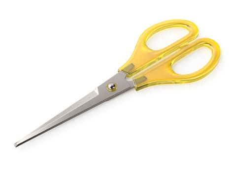 Yellow closed scissors 3D render illustration isolated on white background
