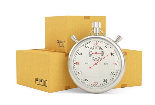 Express delivery. Stopwatch and package on white background. 3d illustration