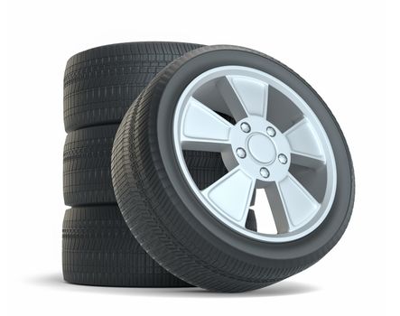 Rubber tires. Isolated on white background. 3D Illustration