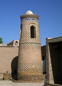 Minaret of a mosque in Uzbeki style, Old Town of Khiva