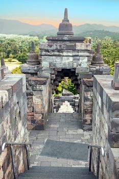 Borobudur Buddist Temple in island Java Indonesia at sunrise