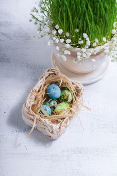 Eggs with flowers on a white background. Easter Symbols.