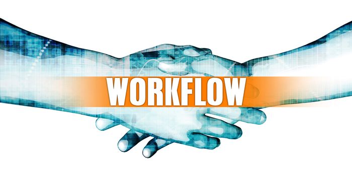 Workflow Concept with Businessmen Handshake on White Background