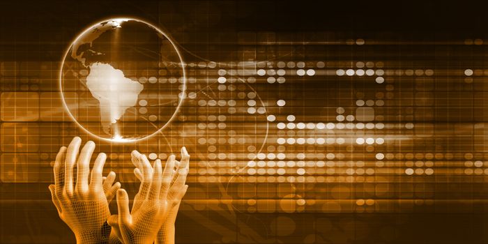 Global Distribution System with Hands Reaching for Globe