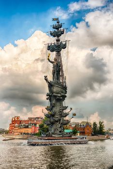 Peter the Great Statue over the Moskva River in central Moscow, Russia