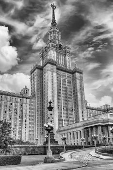 Lomonosov State University, iconic building and sightseeing in Moscow, Russia