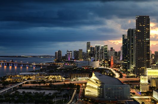 Miami downtown at night, Floride, USA