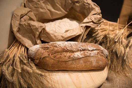 Loaves composition of Bread bakery background.