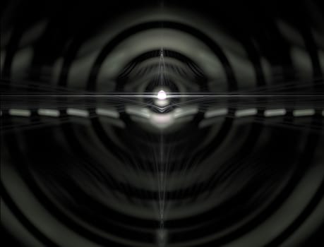 A series of rings obscured by haze emitting a beam of energy.