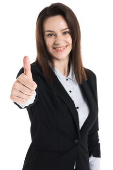 Business woman show thumb up, isolated on white background