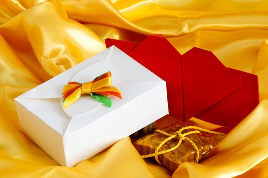  candy and weddings favors on yellow background