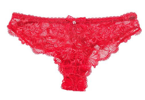 sexy red lace panties isolated on white