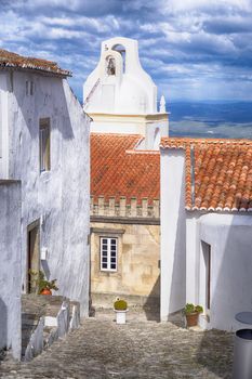 old white house and small streets in Marvao, alentejo, Portugal