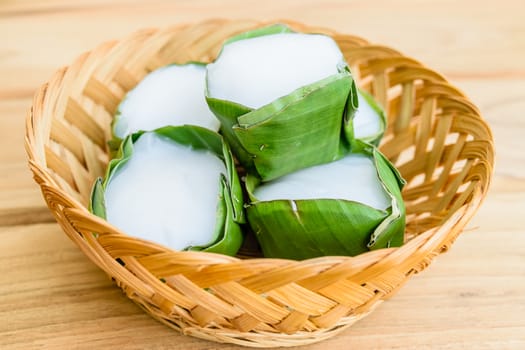 thai sweet dessert in banana leaf package