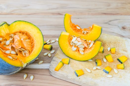 Sliced pumpkin on kitchen table