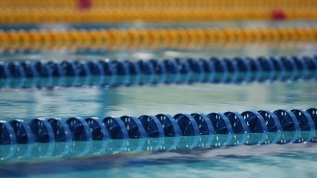 Swimming pool track markers empty low angle view  close to